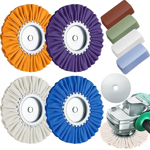 Amylove 8 Inch Airway Buffing Wheels Aluminum Wheel Polishing Kit in Diameter 5/8 Inch Arbor Hole, Polishing Compound and Metal Polish Kit for Angle Grinder(Bright Color,8 Pcs)