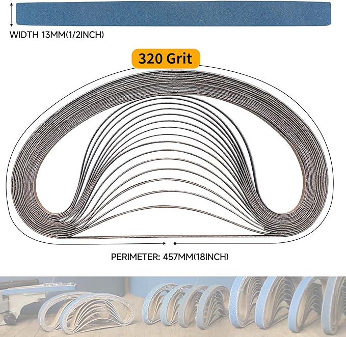 40-Piece 1/2 x 18 Inch 320 Grit Zirconia Sanding Belts, Heavy Duty Long-lasting Mini Sanding Bands for Belt Sander, Rust Paint Removal, Wood Metal Grinding and Finishing