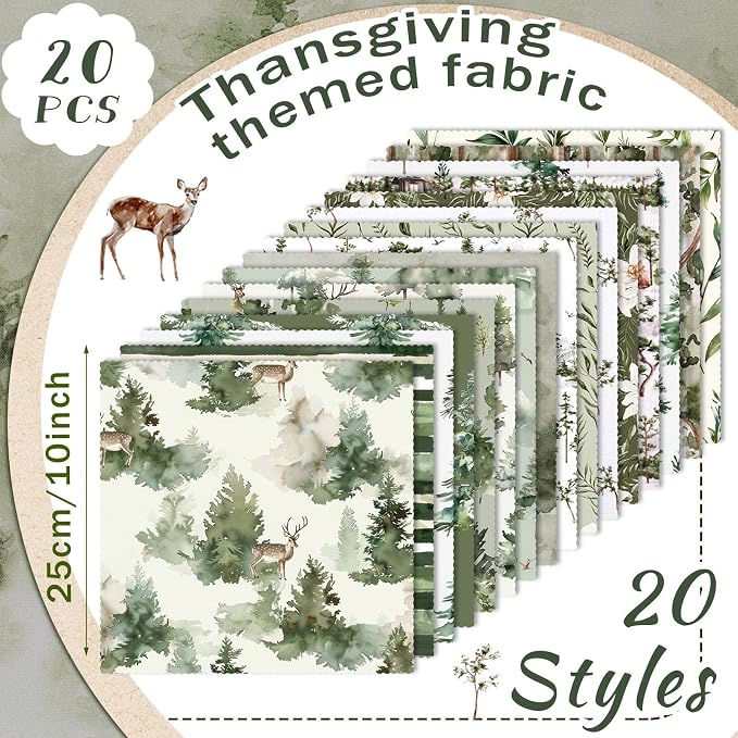 HunnmingRe 20 Pcs 10''x10'' Watercolor Forest Quilting Fabric Square Woodland - Image 2