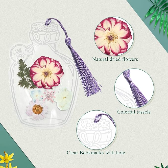 TaoBary 91 Pcs DIY Handmade Transparent Dried Flower Bookmark Set Include - Image 5