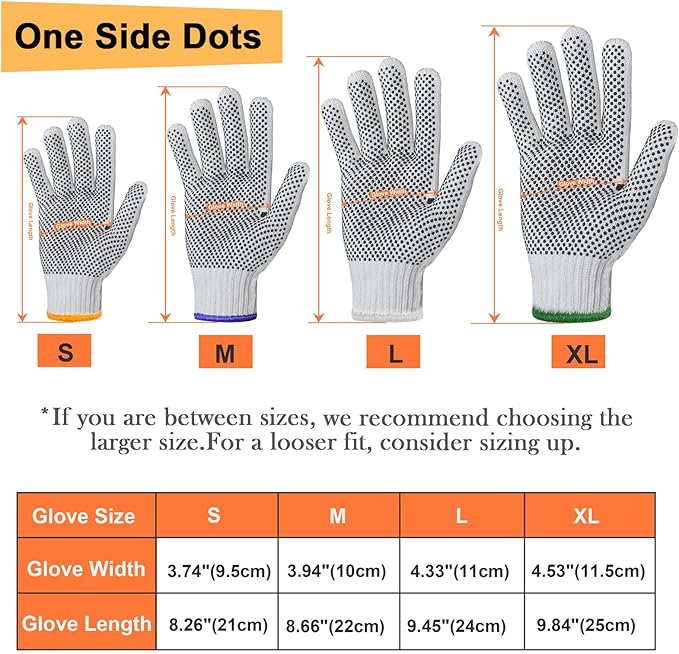 Evridwear Cotton Polyester String Knit Shell Safety Protection Work Gloves for Painter Mechanic Industrial Warehouse Gardening Construction Men & Women 12 Pairs, With One Side Dots, M Size
