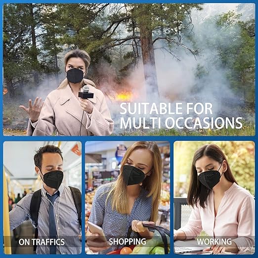 KN95 Face Mask 20 PCS,5 Layers Cup Dust Mask Against PM2.5 from Fire Smoke, Dust, for Men, Women, Essential Workers(Black)