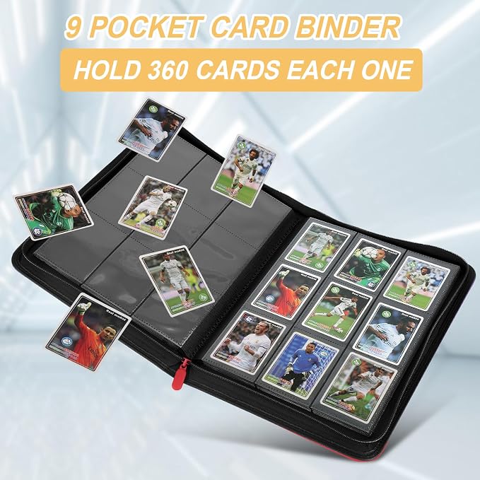 360 Cards Ringless 9-Pocket Side Loading Trading Card Binder, PU Zipper Fixed - Image 5