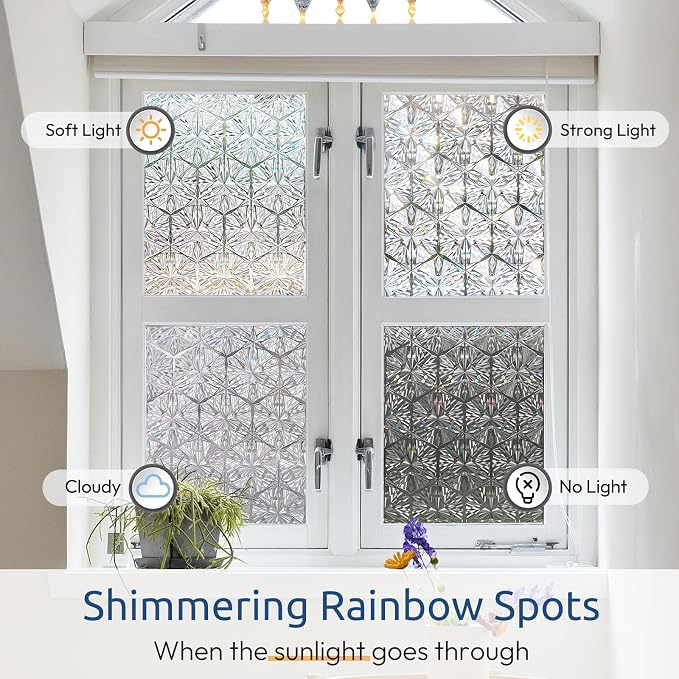 rabbitgoo Window Privacy Film, Diamond Pattern, 35.4" x 157.4" | Stained Glass - Image 3