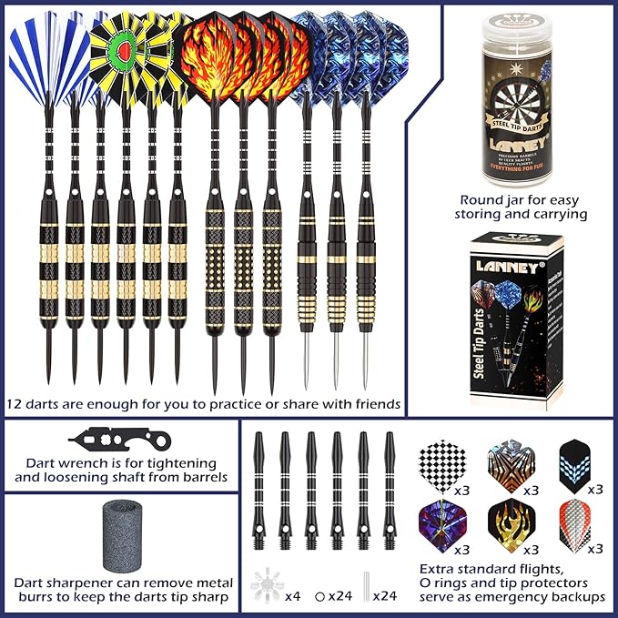 LANNEY Darts Metal Tip Set, Steel Tip Darts Set 20 Grams 24 Grams and 26 Grams - Image 5