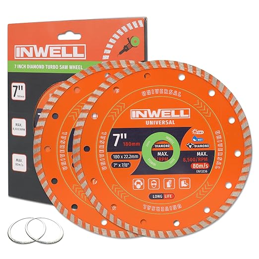 7 Inch Turbo Diamond Saw Blades for Angle Grinder, 7" Diamond Blade for Fast Cutting Granite Marble Concrete Brick (2-Pack)