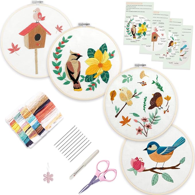 Bonroy 4 Sets Embroidery Set for Beginners, Art Craft, Easy Sewing, Includes by Bonroy
