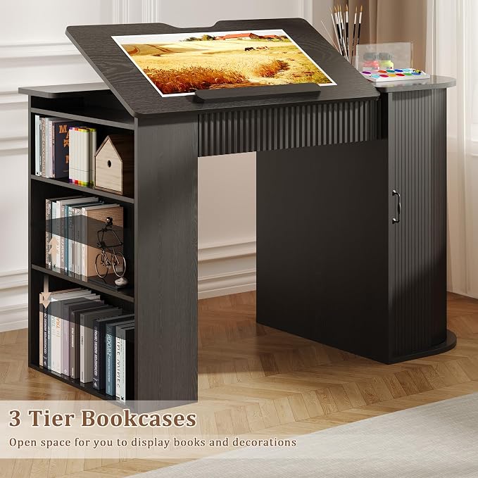 Drafting Table with Storage Cabinet & Drawers, Adjustable Drawing Table with - Image 5