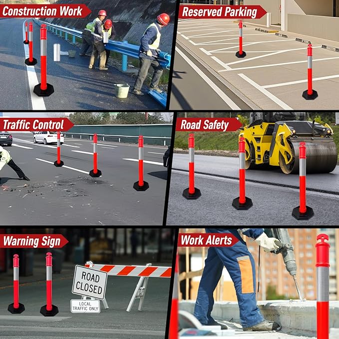 CJ Safety 44" inch Orange PE Delineator Post Cone, Heavy Duty Recycled Rubber Base, 10" Reflective Band, Pipe Insulation, Safety cones, Traffic cones for No Parking (Set of 3 Pack)
