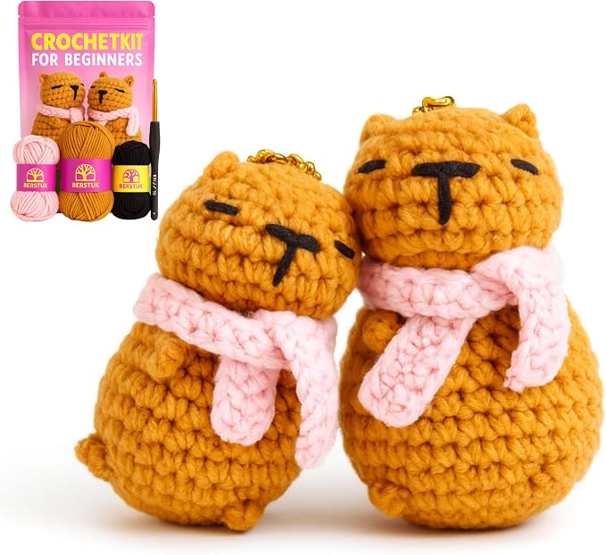 Capybara Crochet Kit for Beginners, 2 Easy Amigurumi Capybaras & Keychains | by Berstuk-CreateArtEverybodyLoves