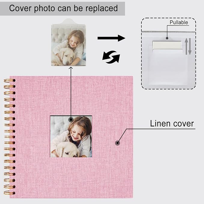 8 x 8 Inch Scrapbook Photo Album, Hardcover Kraft White Pages Arch Window Photo - Image 5