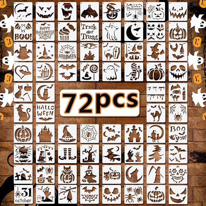 72 PCS 3x3 Inch Halloween Stencils by Yazhiji
