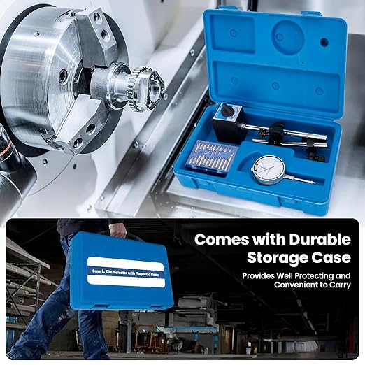 Dial Indicator with Magnetic Base 0-1.0" Precision Gauge, 0.001" Accuracy, Magnetic Dial Indicator Kit with Fine Adjustment for Machining, Maintenance, Inspection, DIY, Auto Repair (Blue, SAE 0-1")