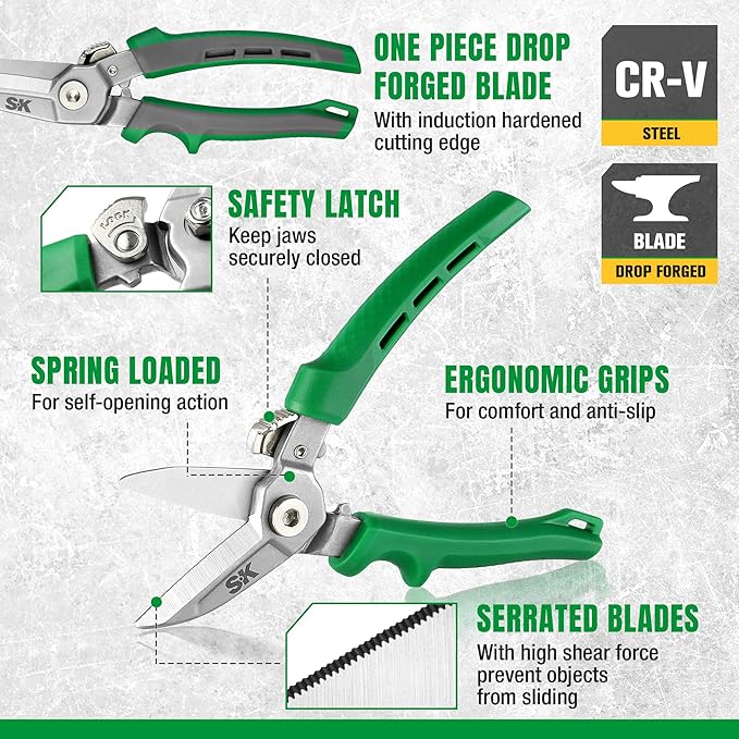SK 7" Heavy Duty Scissors, All Purpose Shears, Drop Forged CR-V Blades with Safety Lock, Comfortable Grips