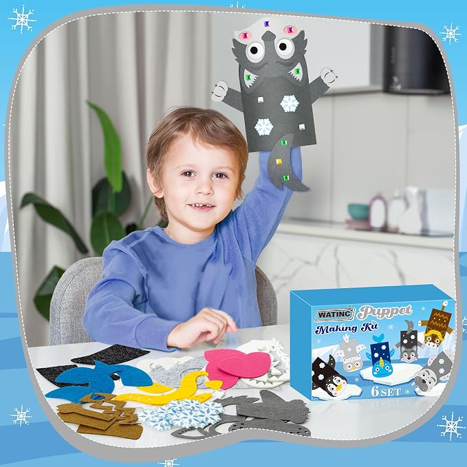 WATINC 6Pcs Hand Puppet Making Kit, Art Craft Felt Sock Puppet Toys, Creative - Image 6