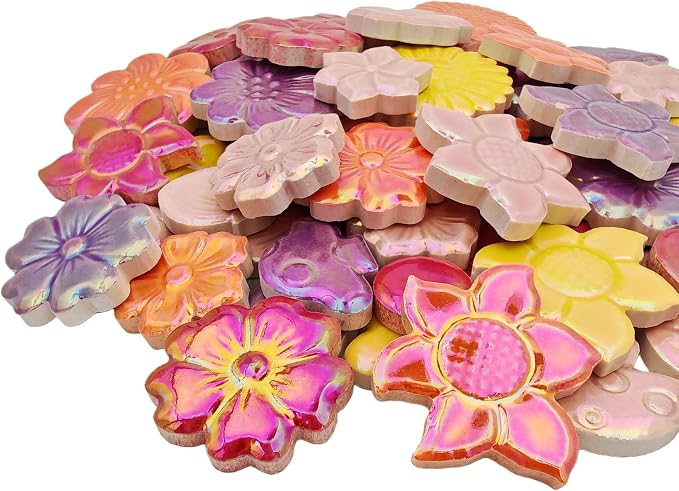 500g/1.1lb Ceramic Mosaic Tiles Mixed Shapes of Flowers, Mushrooms - Image 2