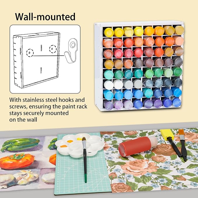 Krafetto 64 Grids Craft Paint Storage Organizer, Wall-mountable Paints Holder - Image 4