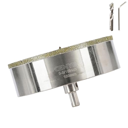 6-5/16inch | 160mm Diamond Hole Saw with Center Drill bit and Diamond-Coated Center Drill bit for Ceramic Glass Marble Fiberglass Granite and Porcelain Tiles by CENYB