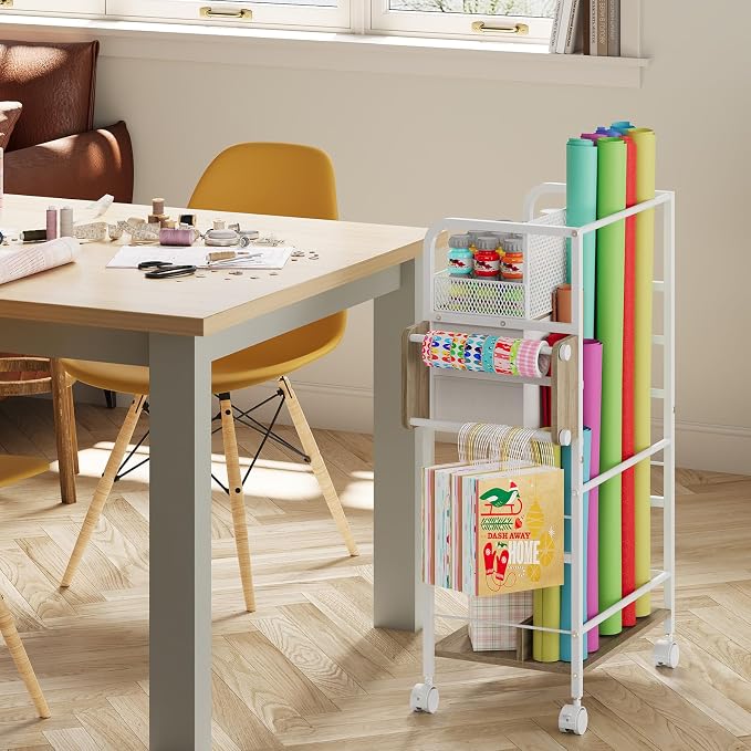 Rolling Wrapping Paper Storage Cart Organizer White | 16.54×11.4×32.68 in - Image 5