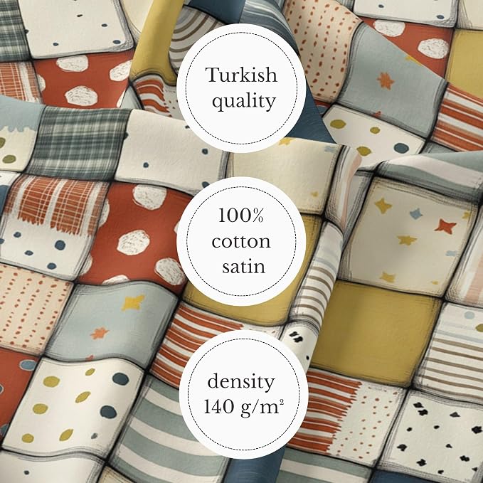 Soft Neutral Patchwork Cotton Fabric Panel 61 x 36.6 Inches, Minimal Geometric - Image 4