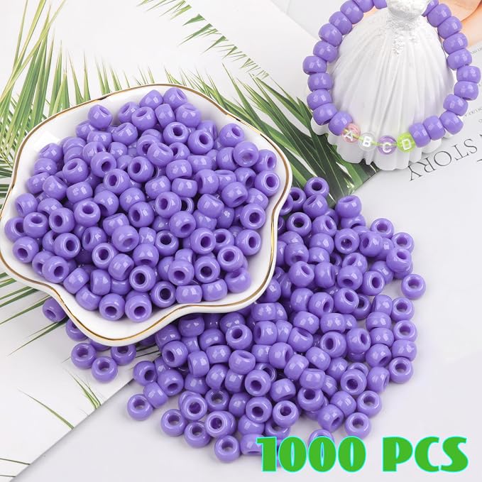 1000Pcs Pony Beads Bracelet 9mm Purple Plastic Barrel Pony Beads - Image 3