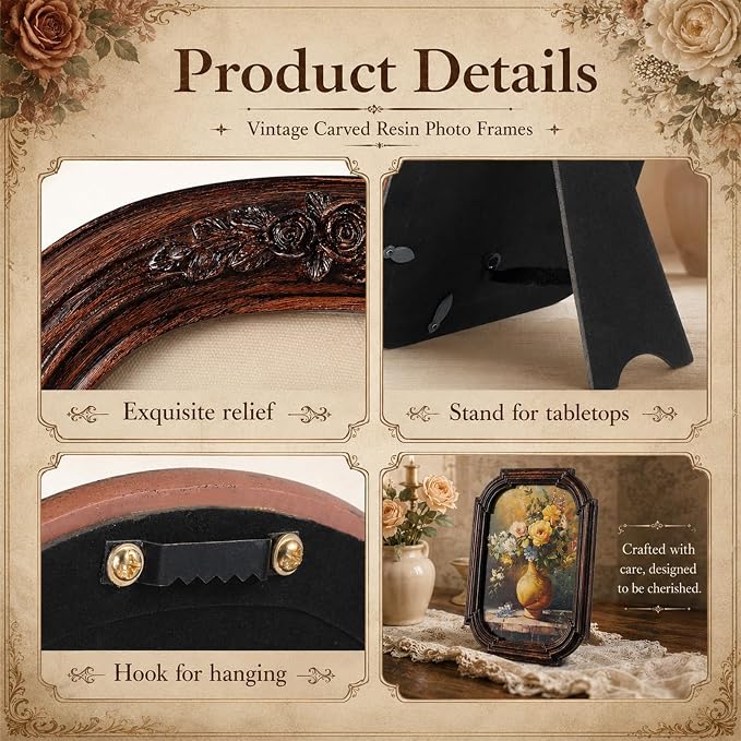 Wonderjune 5 Pcs Vintage Picture Frames Set - Image 3
