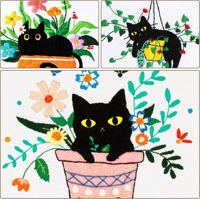 Nuberlic 3 Sets Cute Cat Embroidery Kit - Image 5