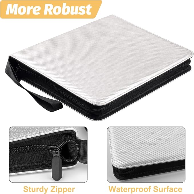 GERMUN 3 Ring 9 Pocket Zipper Card Binder, 720 Double Sided Standard PU Trading - Image 6