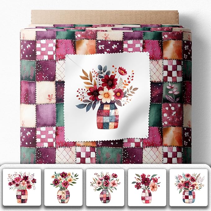 Cotton Satin Fabric Panel with Floral Patchwork Designs – 6 Printed Panels by FabricsTown