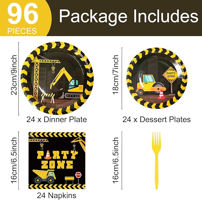 96pcs Construction Birthday Party Supplies Construction Theme Paper Plates and - Image 2