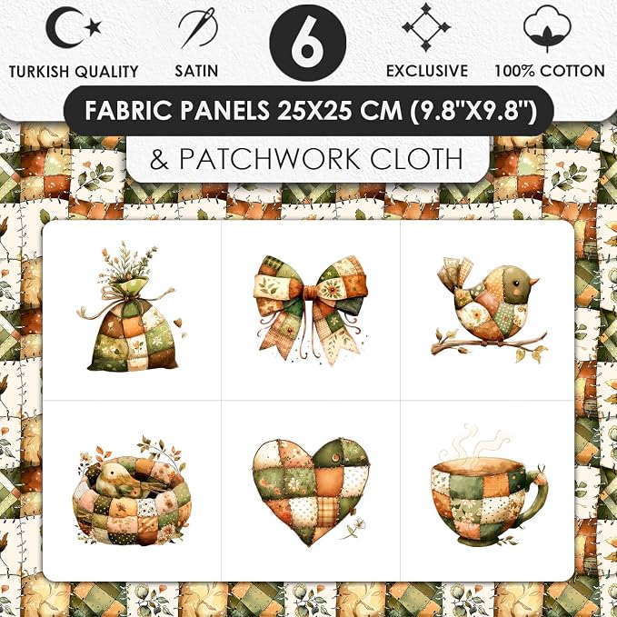 Rustic Patchwork Cotton Fabric Panel – 6 Designs + Bonus Patchwork Sheet - Image 3