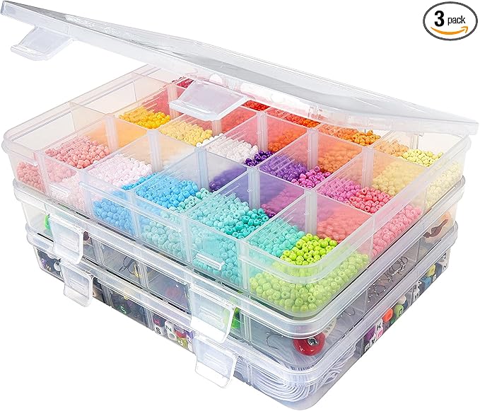 CGCG 3-Pack 18-Grid Clear Plastic Beads Organizer Box 7.9x5.8 | Multi by Unknown