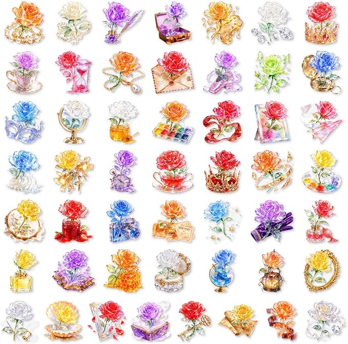 50Pcs Clear Crystal Rose Aesthetic Stickers - Image 2