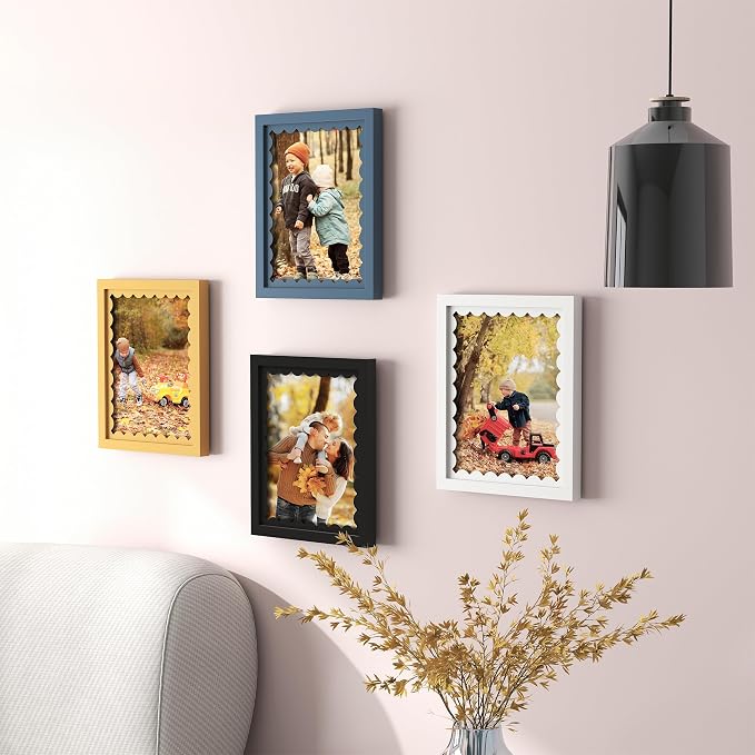 5x7 Picture Frame with Real Glass, Wooden cute 5 x 7 Photo Frame with Wavy Mat - Image 6
