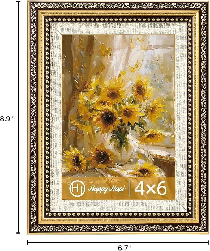 HappyHapi 4x6 Picture Frame Gold, Vintage Frames, 1 Pack | Vintage Picture - Image 8
