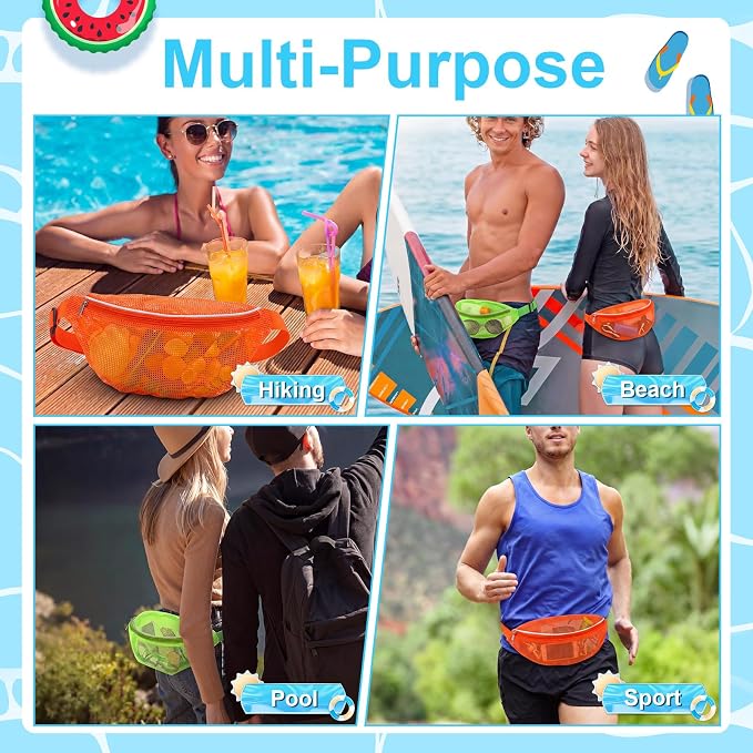 Hsei 2 Pcs Mesh Shell Bags for Beach Shelling Seashell Collecting Fanny Pack - Image 4