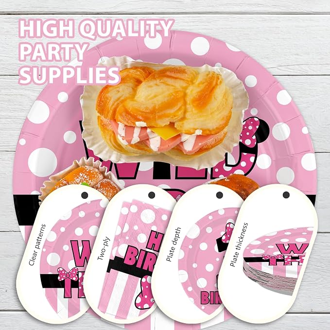 168Pcs Pink Mouse 3rd Birthday Decorations, Serves 24 | Wild Three Birthday - Image 4