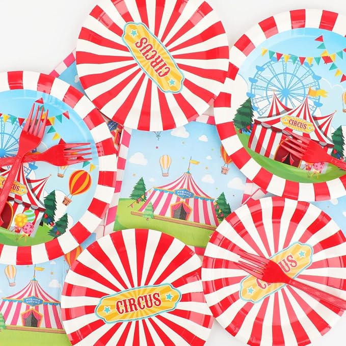 200pcs Circus Party Plates Napkins Forks Carnival Themed Party Tableware Set - Image 5