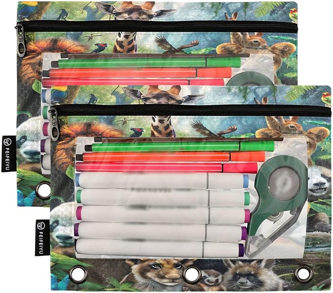 Animals Pencil Pouch for 3 Ring Binder, 2 Pack Waterproof Pencil Bags Clear - Image 2
