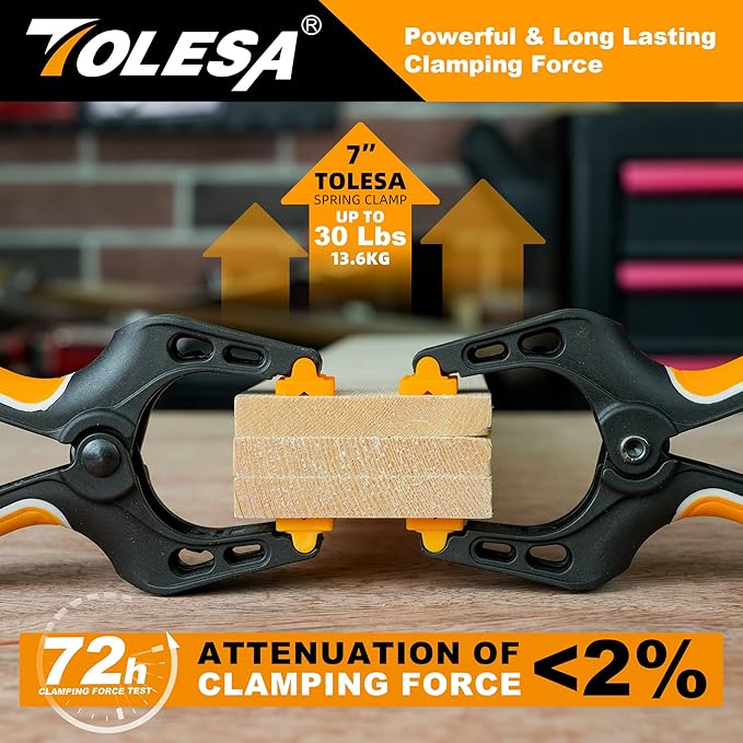 TOLESA Heavy Duty Spring Clamps 7 Inch 4 Pcs Large Wood Clamps with 30Lbs Powerful Clamping Force Deep Throat Nylon Clamps for Woodworking Photography Backdrop Household Use Cover Holding Wood Gluing