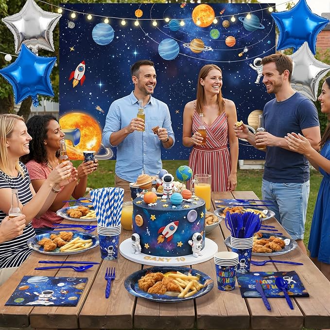 450 Pcs Space Birthday Tableware Set Decorations, Solar System Paper Plates - Image 5