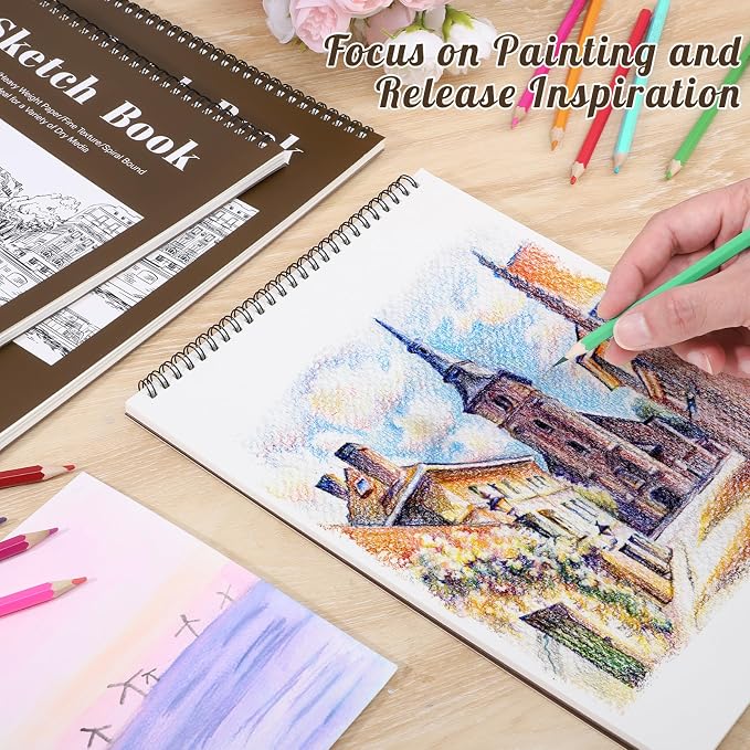 12 Pack Sketch Book, 9 x 12 Inch Sketchbook, 68lb/100gsm Top Spiral Bound - Image 6
