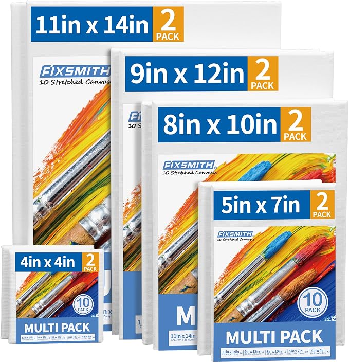 FIXSMITH Stretched Canvas for Painting- 10 Pack Multisize 4x4, 100% Cotton by FIXSMITH
