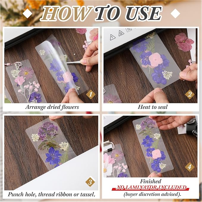 Fuyoooo 376 Pcs Pressed Flowers Bookmark Making Kit, DIY Bookmark Laminating - Image 4
