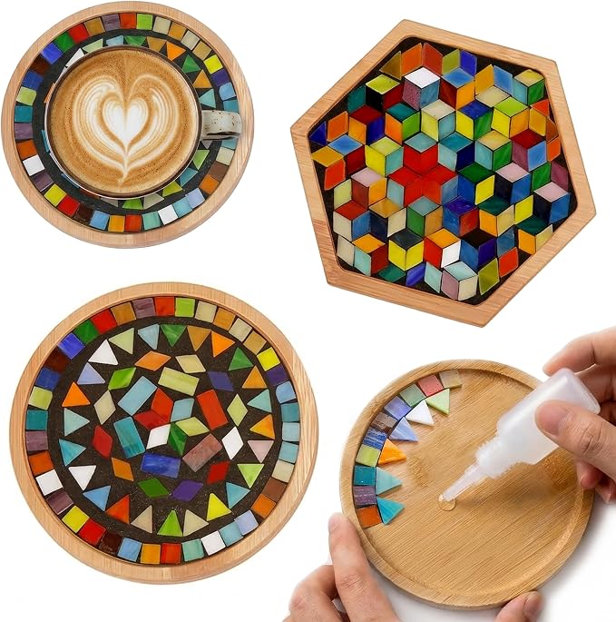 DIY Mosaic Tiles Crafts Kits for Adults, Mixed Stained Glass Mosaic Kit by Nuyoach