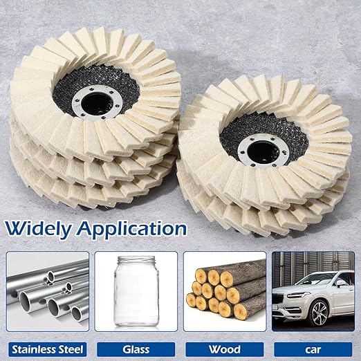 8 Pcs Wool Polishing Wheel Disc and Polishing Compounds Set Includes 5 Thicken Arbor Buffing Wheel 3 Buffing Compound 4 1/2 x 7/8 Inch Felt Flap Disc for Angle Grinder, Multi Surface
