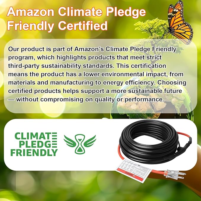 Reliable Heating Cable for Pipe Freeze Protection, Self-Regulating Heat Tape for Water Pipes for Metal and Plastic Home Pipes, Energy-Saving Heat Trace Cable Keeps Water Flowing, 24Ft, 120V