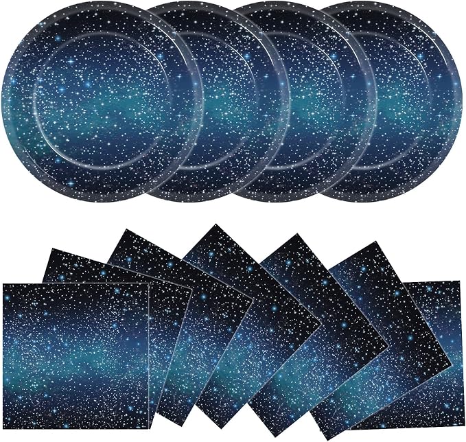 48Pcs Starry Night Starry Sky Galaxy Paper Plates and Napkins Solar System by Qyeahkj