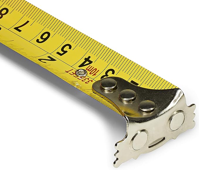 Benchmark - 3 PACK - 33 Foot (10 Meter) Tape Measures with Inches & Centimeters. Autowind, Belt Clip and Large Magnetic Claw Tip.