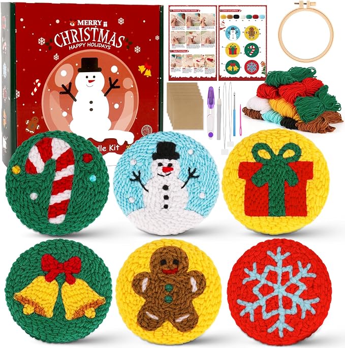 Sukhumvit 6PCS Christmas Punch Needle Coaster Kit, Beginners Punch Needle Set by Sukhumvit